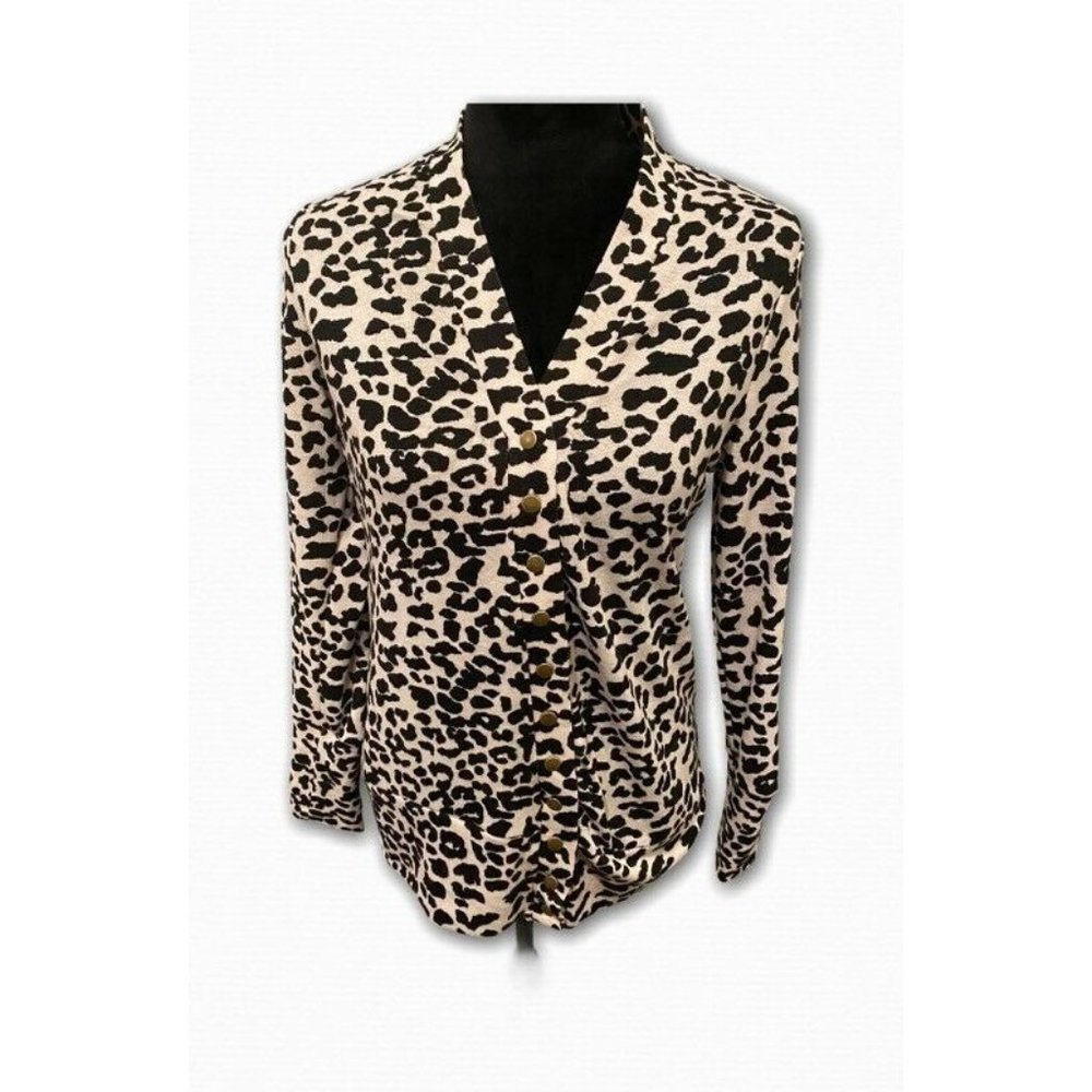Amaryllis Womens Cardigan Sweater Leopard M